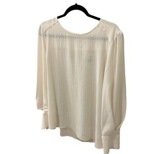 LOFT Cream blouse with stitched stripe pattern and flowy sleeves XL NWT